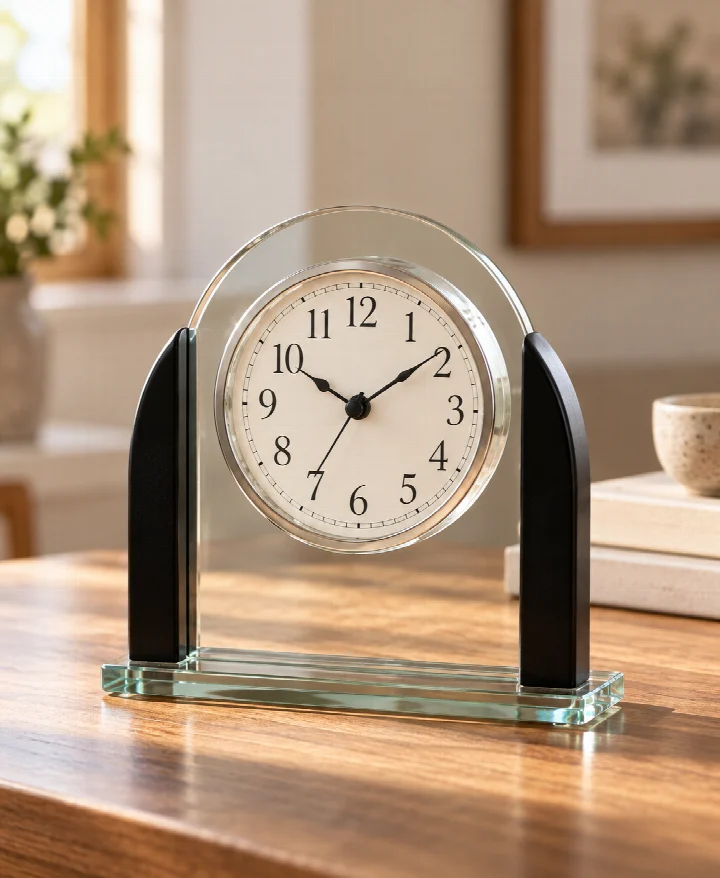 Arched Glass Alarm Table Clock