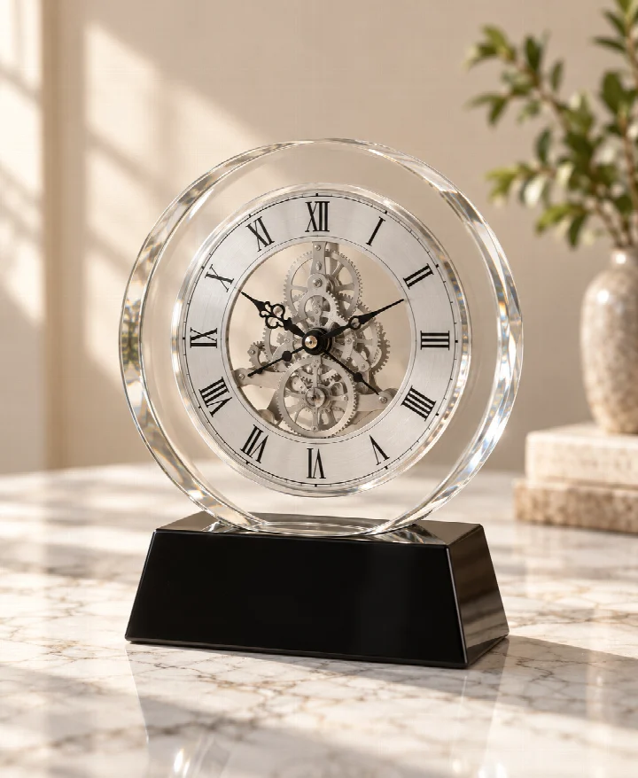 Clear Crystal Skeleton-Dial Table Clock